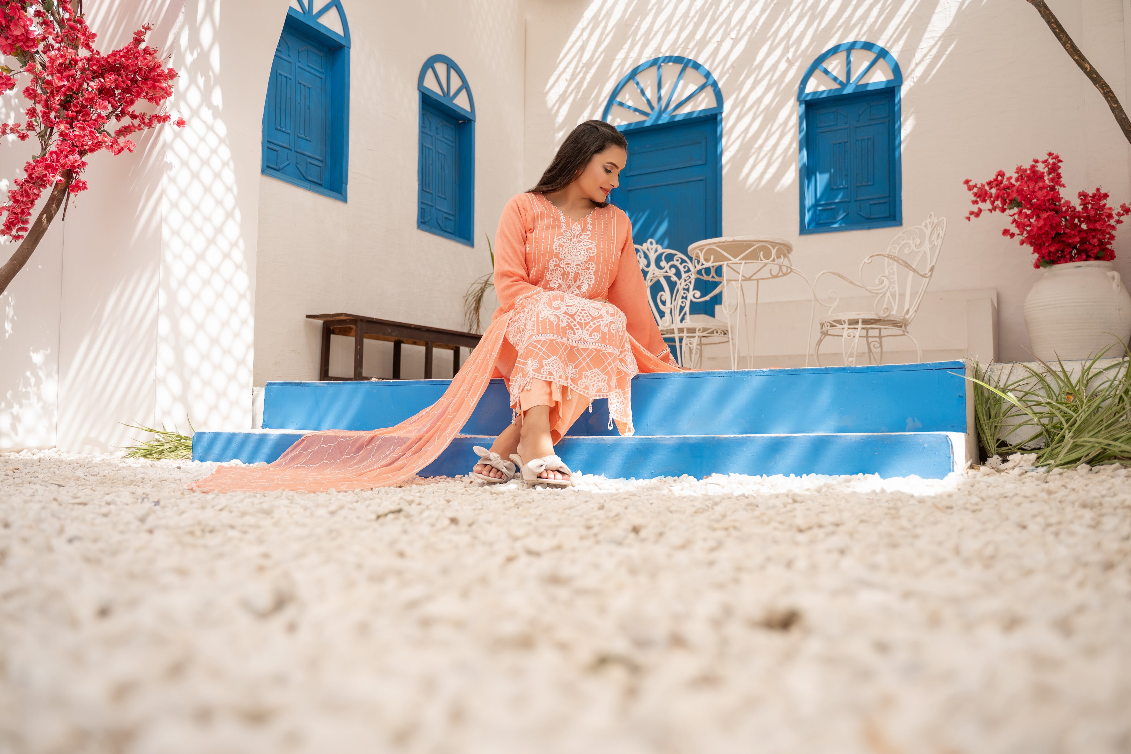 03-Piece Anabiya Semi Stitched Chiffon Suit Peach