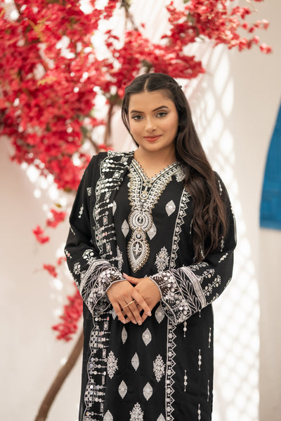 03-Piece Anabiya Semi Stitched Chiffon Suit Black