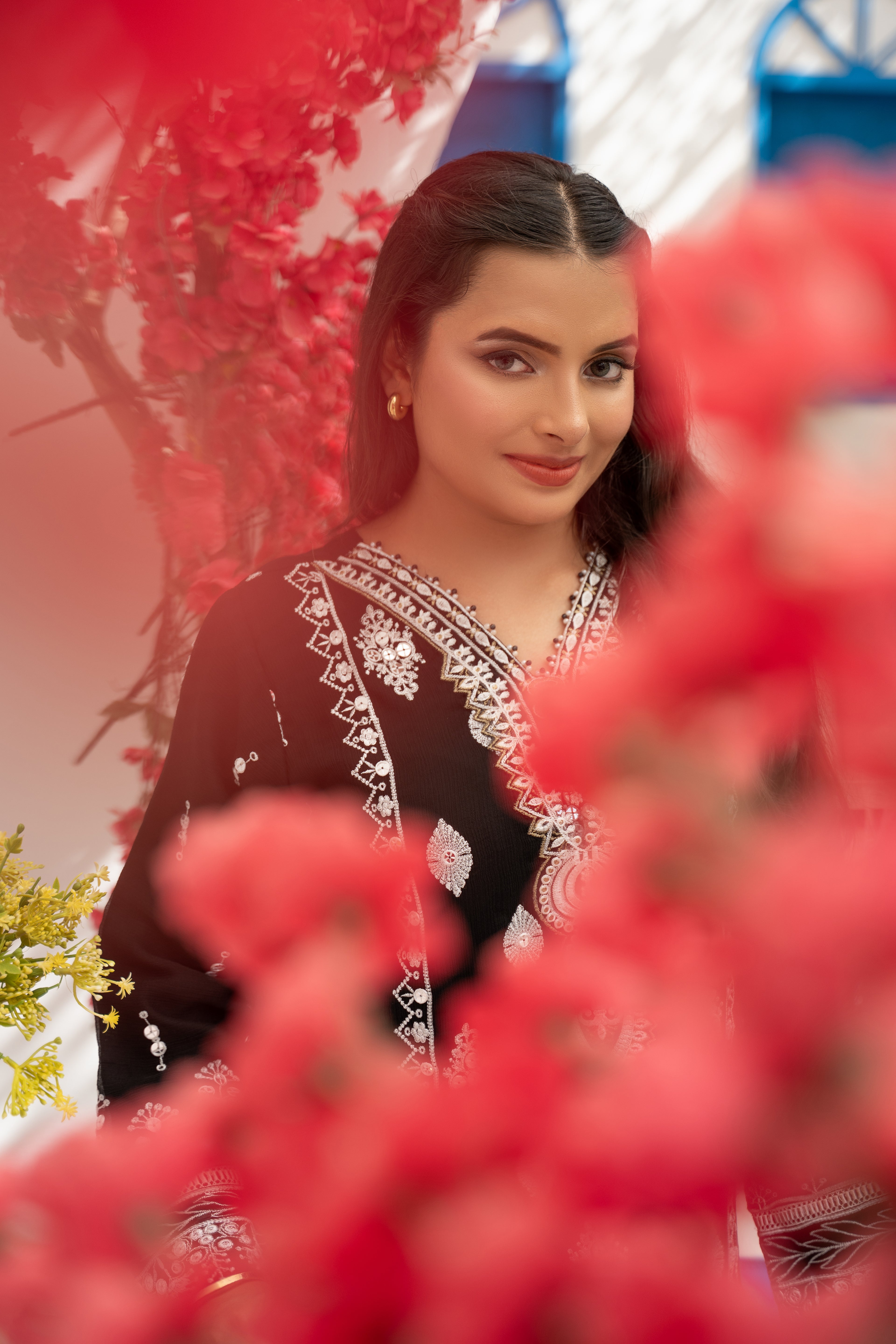 03-Piece Anabiya Semi Stitched Chiffon Suit Black