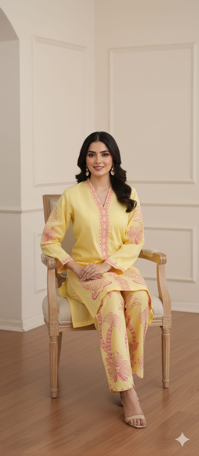 2 piece Lawn Suit with Cotton Trouser -Ready to Wear