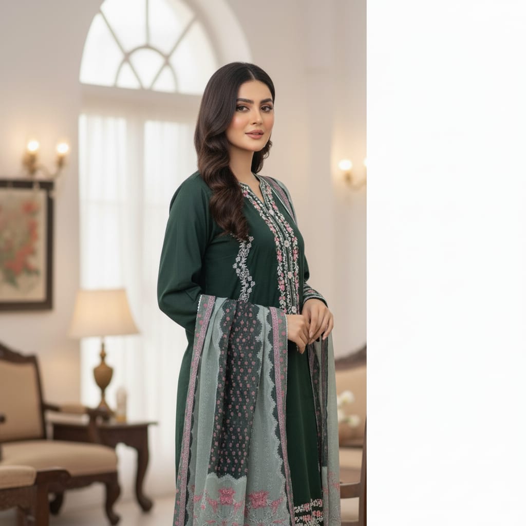 Embroidered Premium Lawn Suit with Chiffon Dupatta & Cotton Trouser