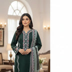 Embroidered Premium Lawn Suit with Chiffon Dupatta & Cotton Trouser