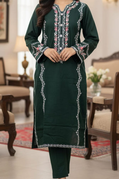 Embroidered Premium Lawn Suit with Chiffon Dupatta & Cotton Trouser