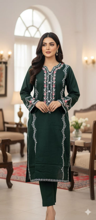Embroidered Premium Lawn Suit with Chiffon Dupatta & Cotton Trouser