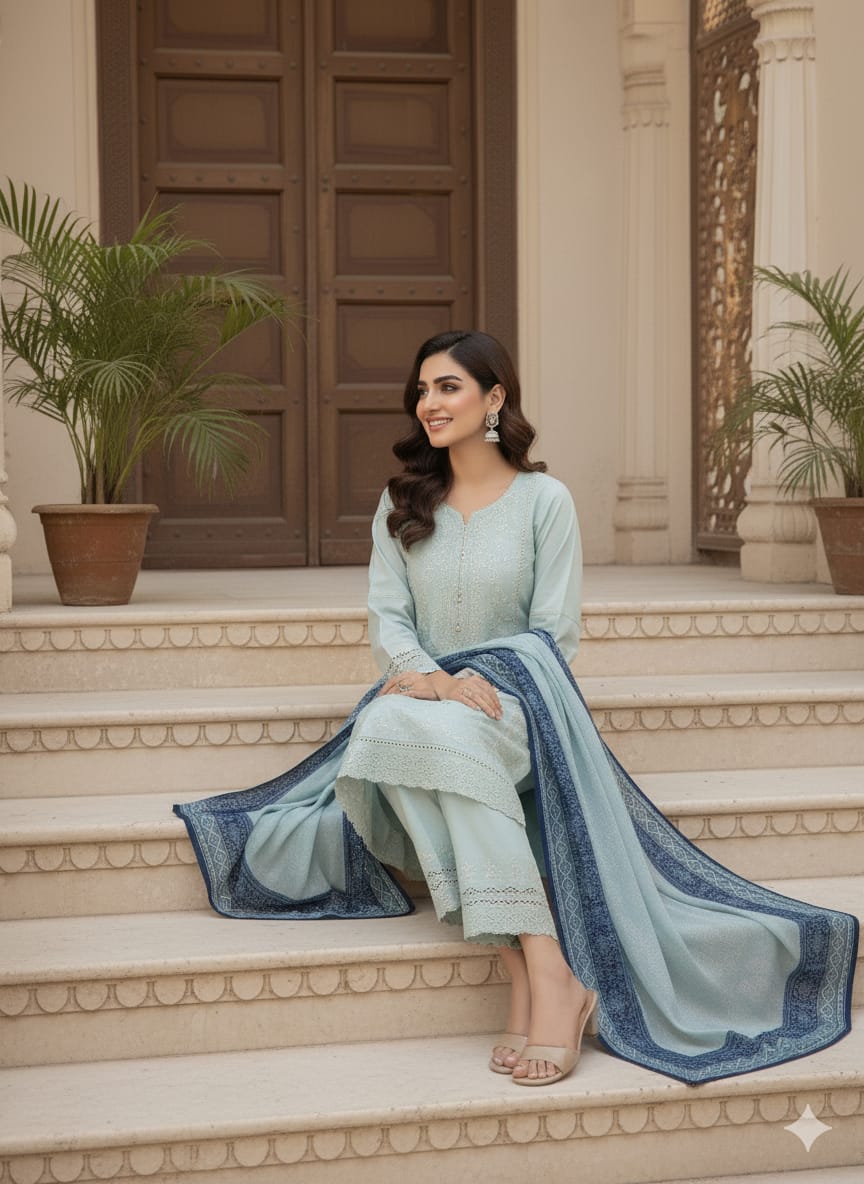 3 Piece  Stitched Lawn  suit -Ready to Wear