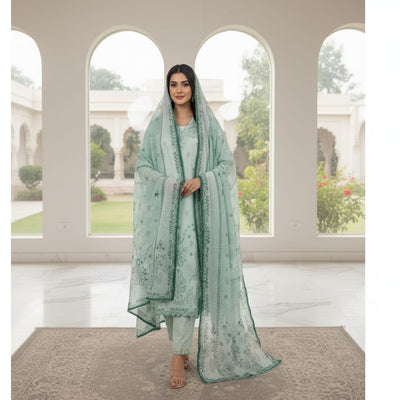 3 Piece Stitched Lawn  suit