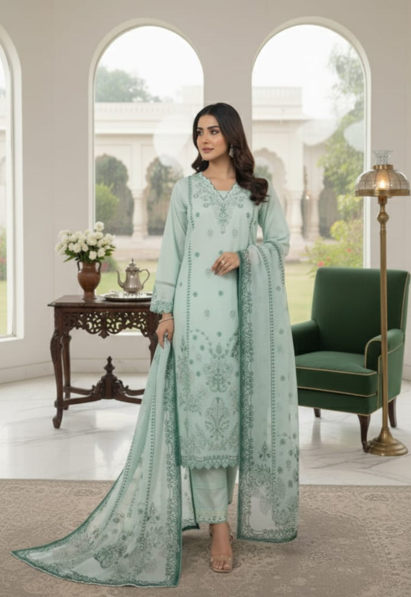 3 Piece Stitched Lawn  suit