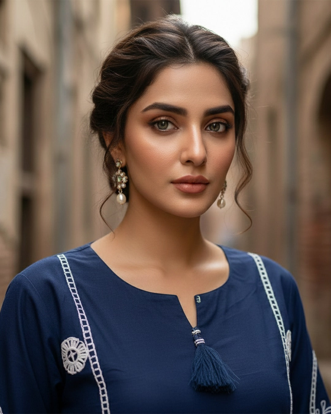 2 Piece Stitched Blue Lawn suit -Ready  to wear