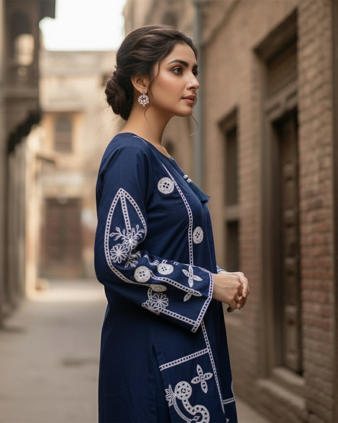 2 Piece Stitched Blue Lawn suit -Ready  to wear