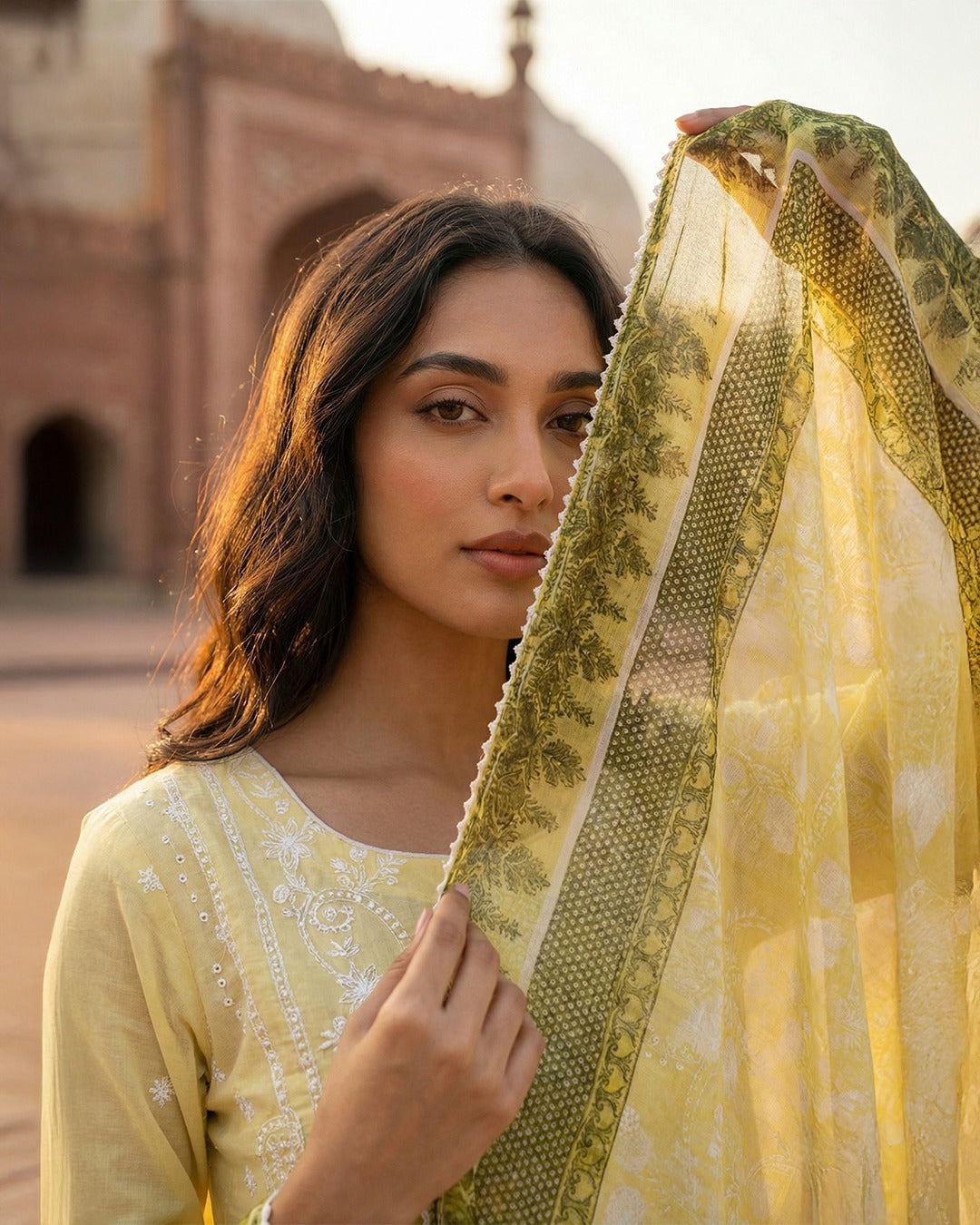 3 Piece Stitched Lawn suit -Ready to Wear Lime