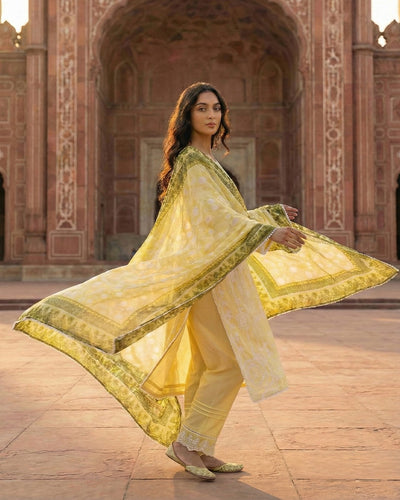 3 Piece Stitched Lawn suit -Ready to Wear Lime