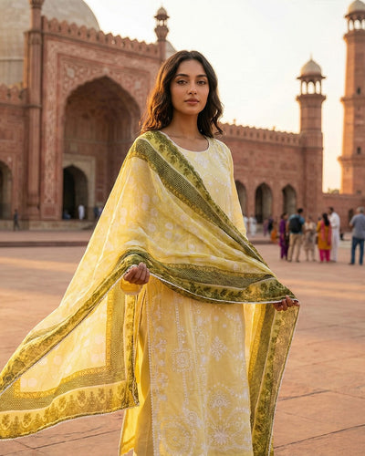 3 Piece Stitched Lawn suit -Ready to Wear Lime