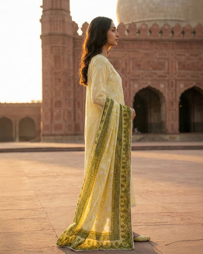 3 Piece Stitched Lawn suit -Ready to Wear Lime