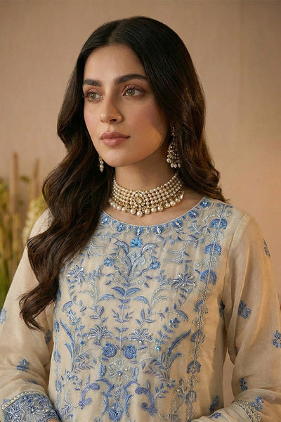 03-Piece Ready-To-Wear Luxury Chiffon Suit – Powder Blue