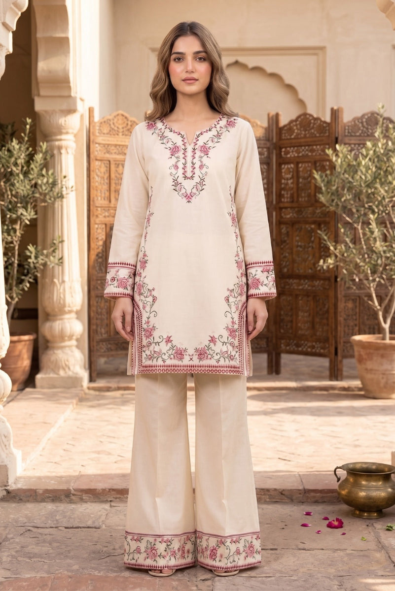 Tesoro 2 Pcs Embroidered Lawn Co-ards Set Off-White