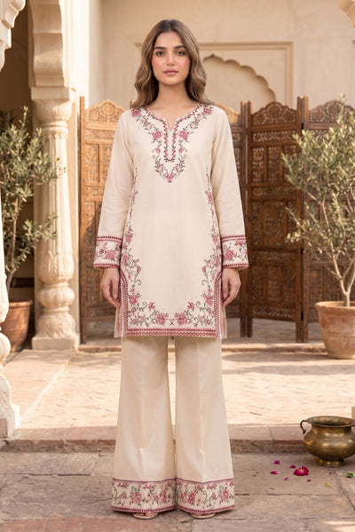 Tesoro 2 Pcs Embroidered Lawn Co-ards Set Off-White