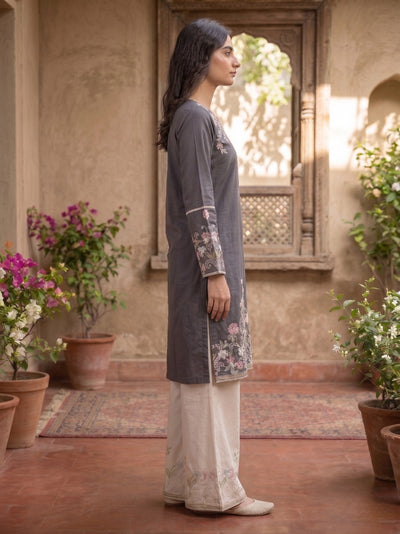 Hiza 2 Pcs Embroidered Lawn Co-ards Set Grey