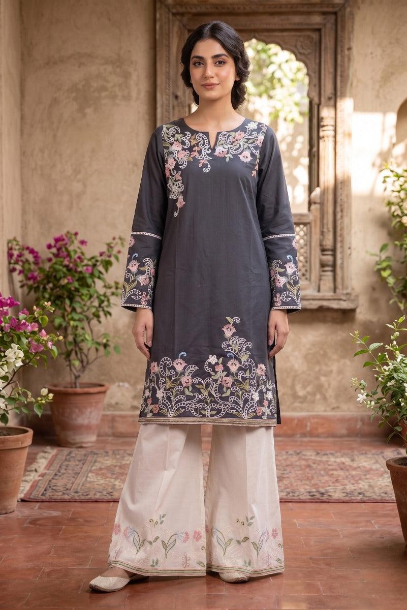Hiza 2 Pcs Embroidered Lawn Co-ards Set Grey
