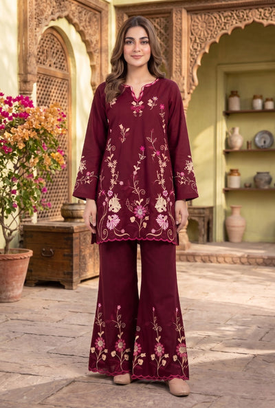Mish 2 Pcs Embroidered Lawn Co-ards Set Maroon