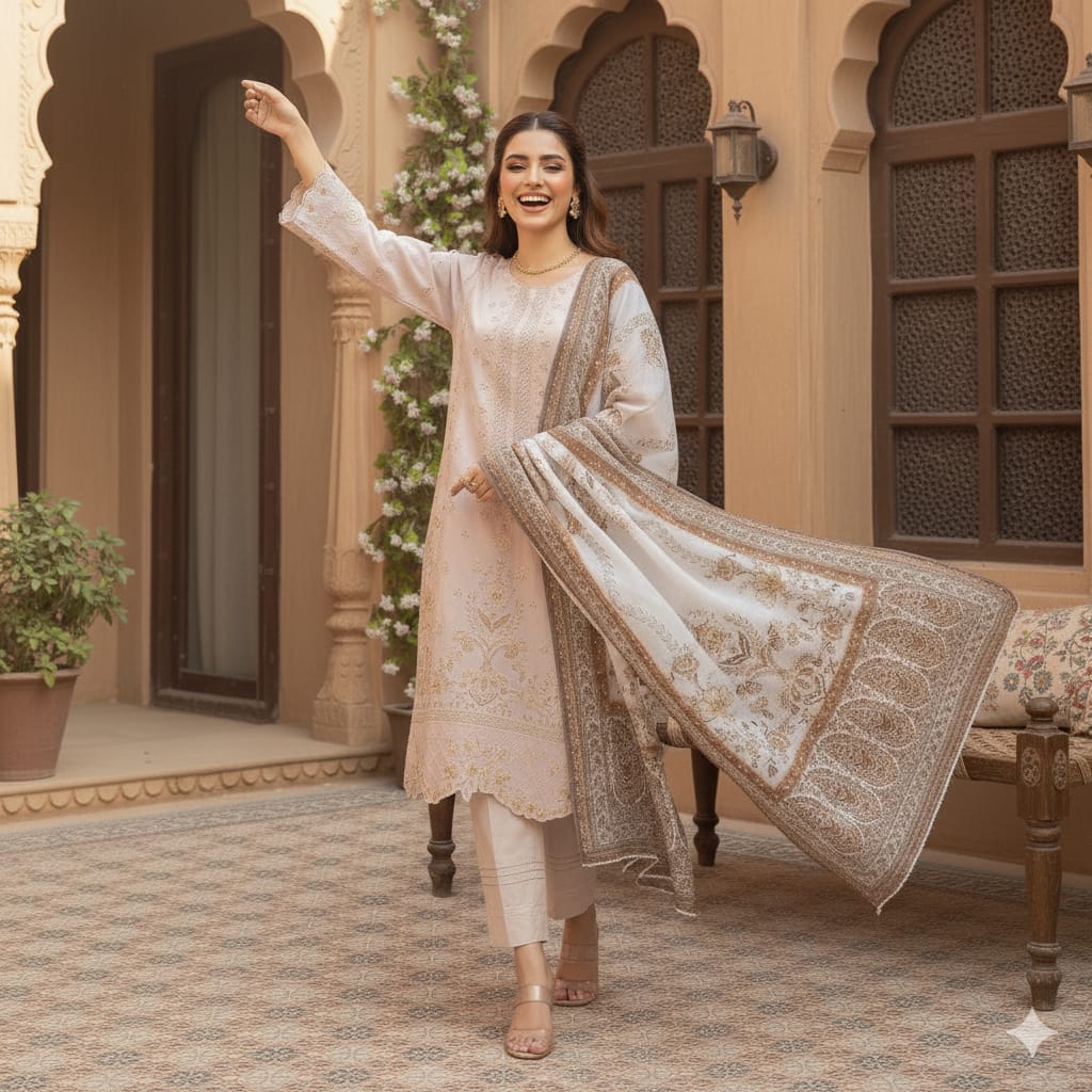 3 Piece Stitched Lawn Suit -Ready to wear