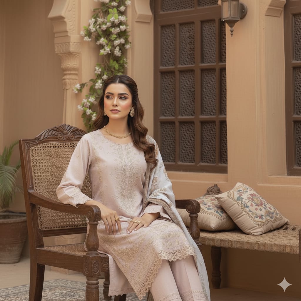 3 Piece Stitched Lawn Suit -Ready to wear