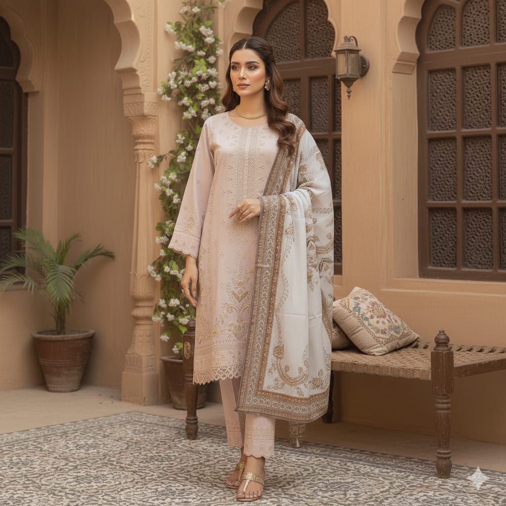 3 Piece Stitched Lawn Suit -Ready to wear
