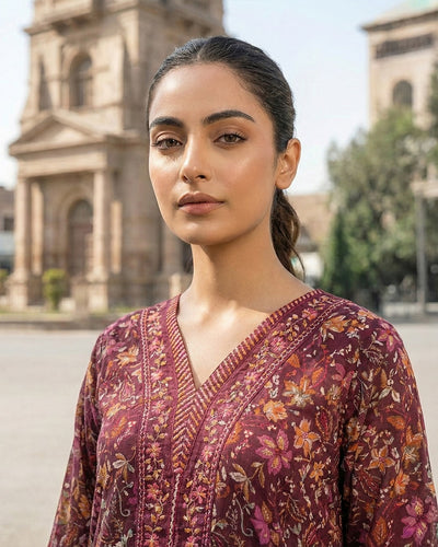 3 Piece Stitched Printed Chiffon Maxi With Organza Dupatta