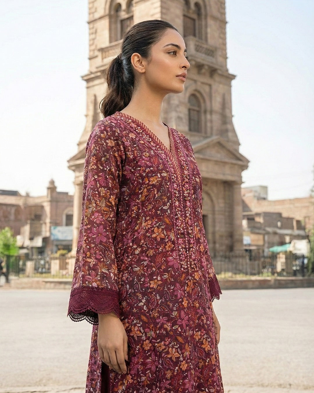 3 Piece Stitched Printed Chiffon Maxi With Organza Dupatta