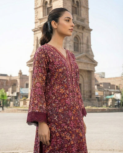 3 Piece Stitched Printed Chiffon Maxi With Organza Dupatta