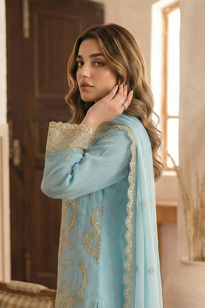 03-Piece Ready-To-Wear Luxury Chiffon Suit – Aqua Mist