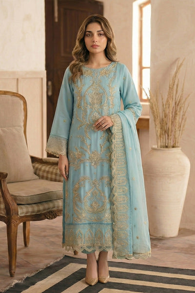 03-Piece Ready-To-Wear Luxury Chiffon Suit – Aqua Mist
