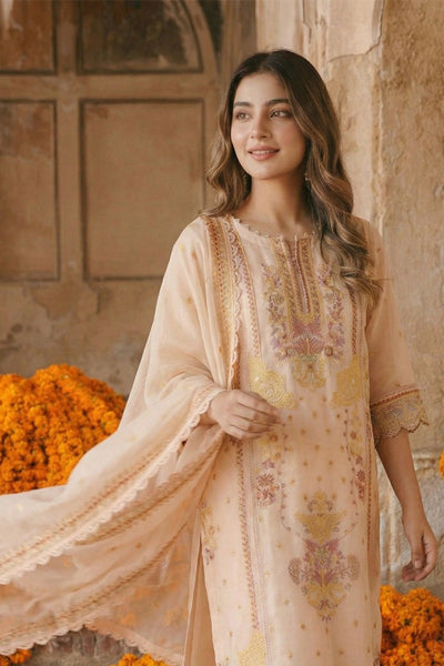 03-Piece Ready-To-Wear Luxury Chiffon Suit – Peach Beige