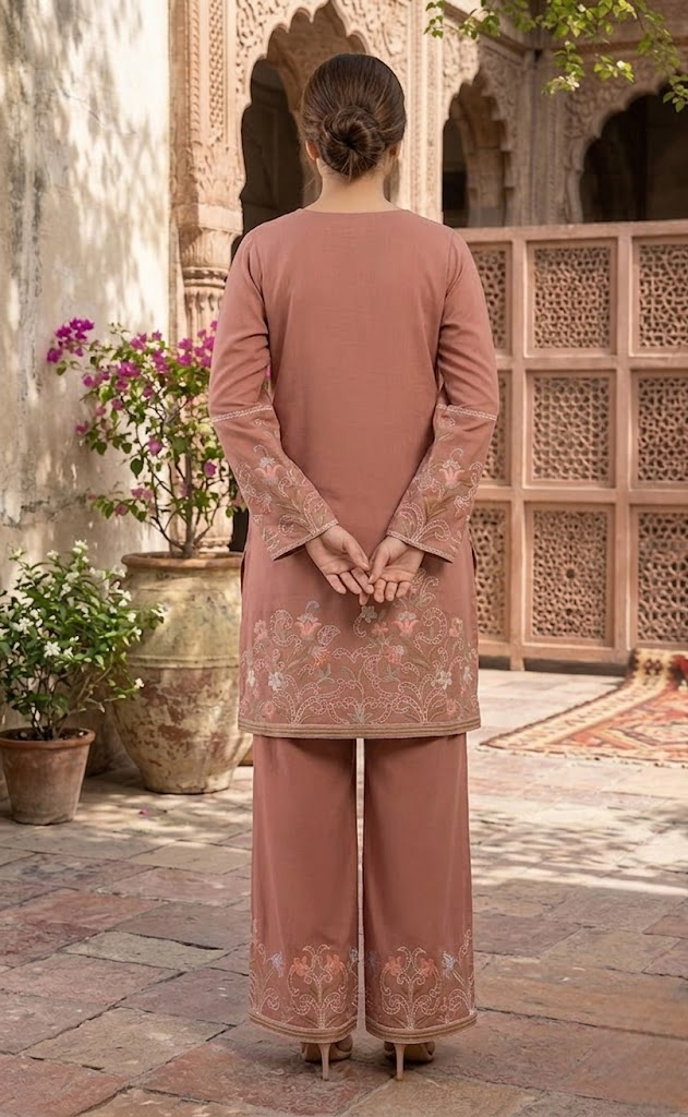 Hiza 2 Pcs Embroidered Lawn Co-ards Set Peach