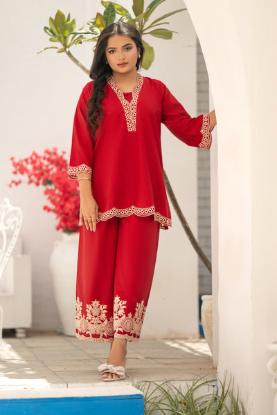 Rose 02Pcs Ready To Wear Emboridered Lawn Co-ords Sets