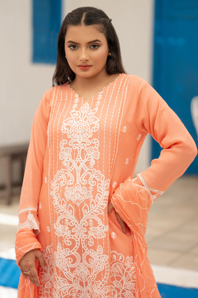 03-Piece Anabiya Semi Stitched Chiffon Suit Peach