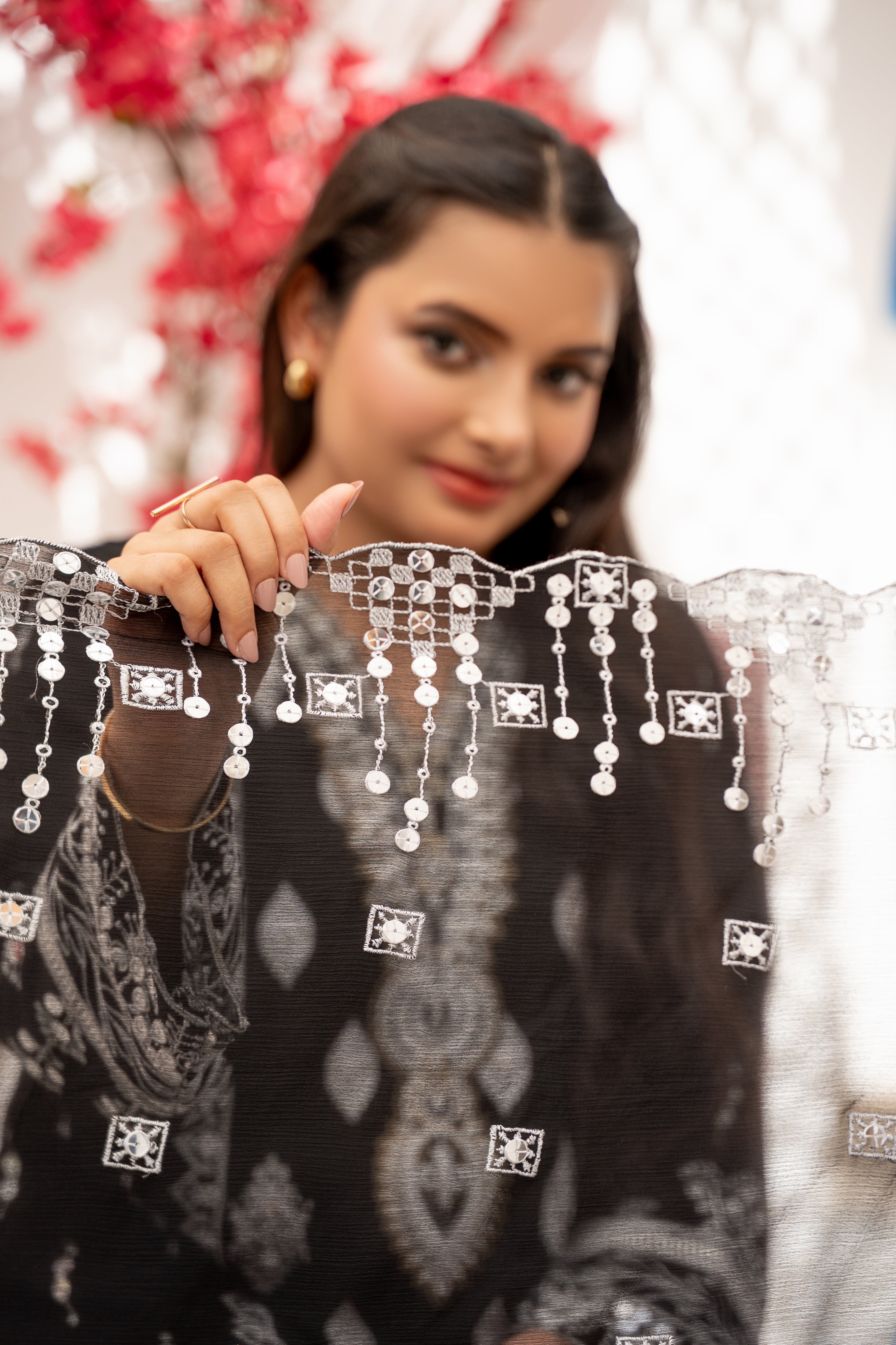 03-Piece Anabiya Semi Stitched Chiffon Suit Black